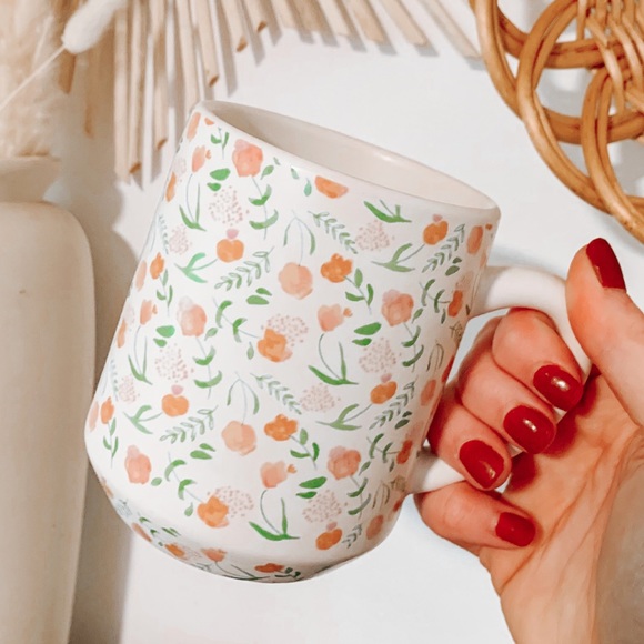 Vintage Other - Vintage Boho Pink & Green Peony Floral Coffee Mug